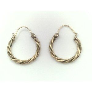 Sterling Silver 925 Twisted Braided 1 Inch Hoop Earrings